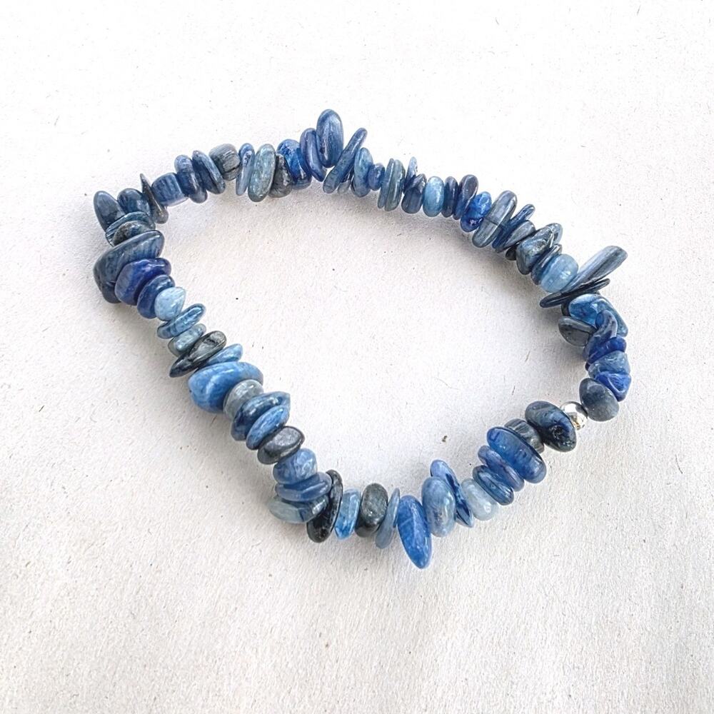 KJC HSN‎ 925 Sterling Silver Genuine Stone blue Kyanite stretch Bracelet 7” New